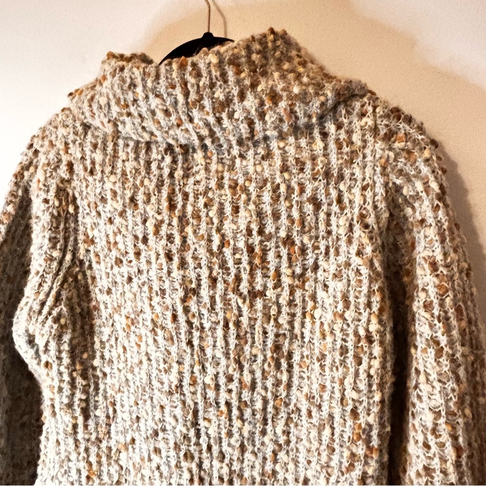 Curio Button Up Cardigan Sweater Size Small Blue Brown Chunky Knit Cowl Neck - Picture 8 of 11